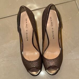 Marc Fisher Glittery Silver Peep Toe Heels